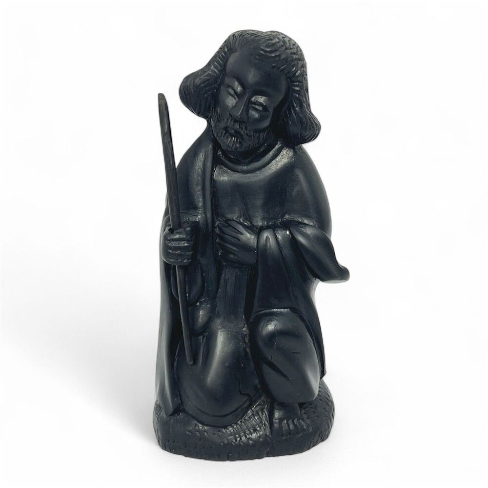 VTG Hand Carved ST JOSEPH Ebony Wood Kneeling Nativity Figure 6.5” Black Statue